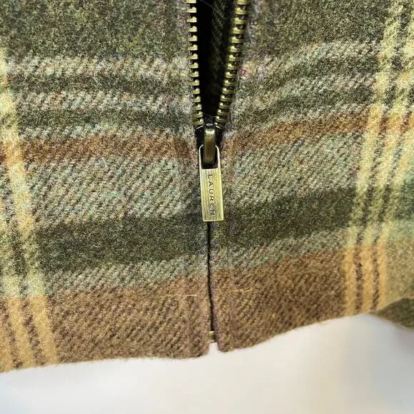 Vintage Lauren Ralph Lauren Wool Plaid Front Zip Jacket Shacket Shirt Womens L - Picture 3 of 11